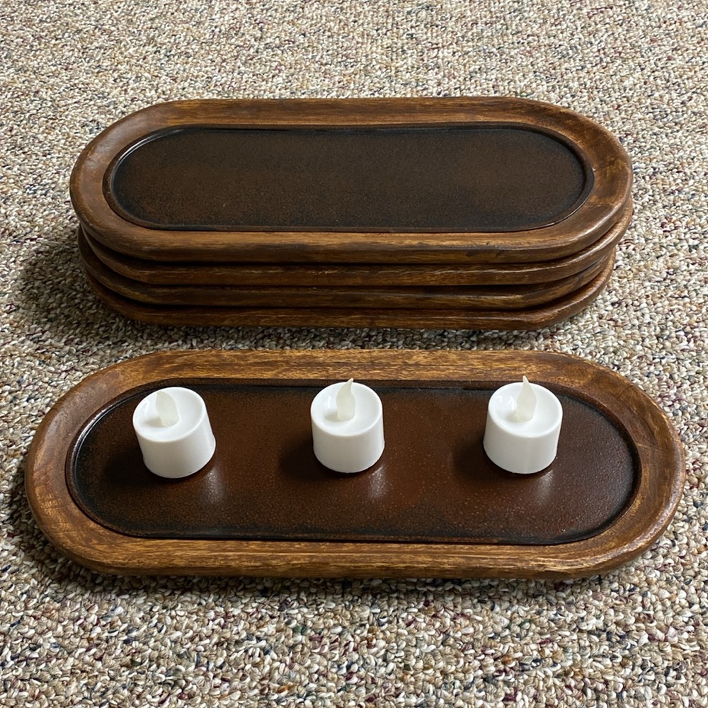 Oval Wooden Candle Holder with metal center